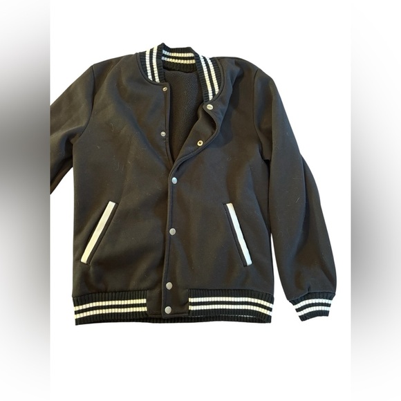 Black Varsity Jacket with White Trim - Picture 3 of 4